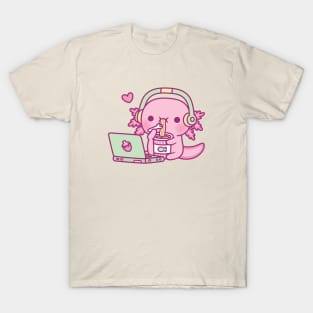 Cute Axolotl Loves Instant Noodles And Anime T-Shirt